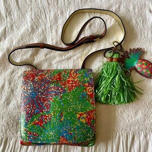 Patricia Nash Crossbody Leather Messenger Bag Purse Tropical Summer Pineapple